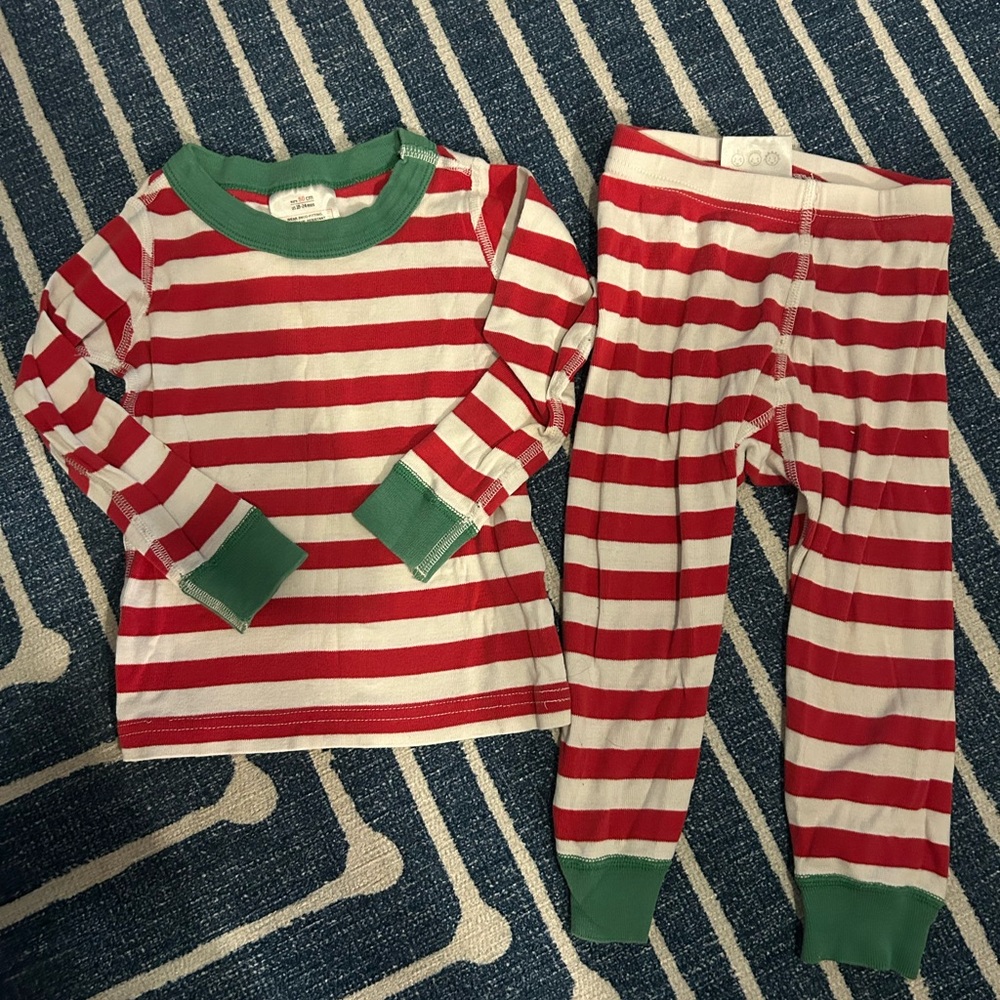 Hanna Andersson Striped Red and Green Kids Pajamas 80 cm 18-24 months